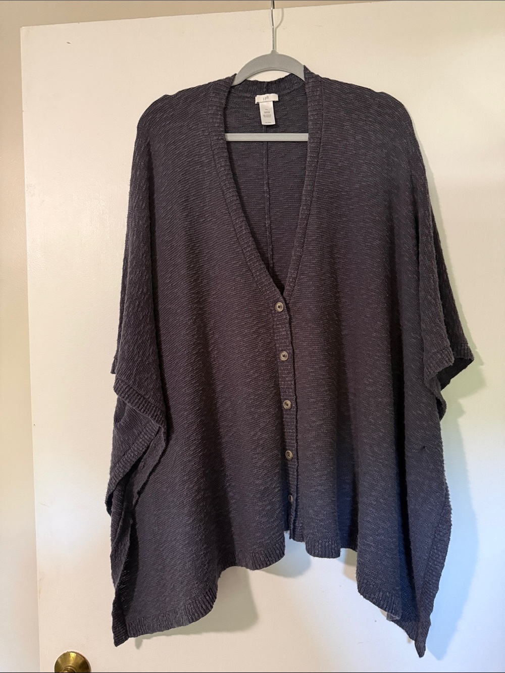 J Jill Women's Charcoal Button-Front Knit Poncho Sweater